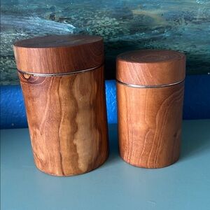 Teak over Stainless Steel , Canister Set of Two Hand Picked from Indonesia